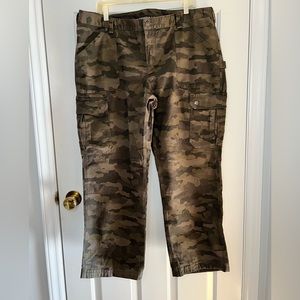 Duluth Trading Curve Setter Cargo Pants Green Camo Stretch Canvas Womens Size…